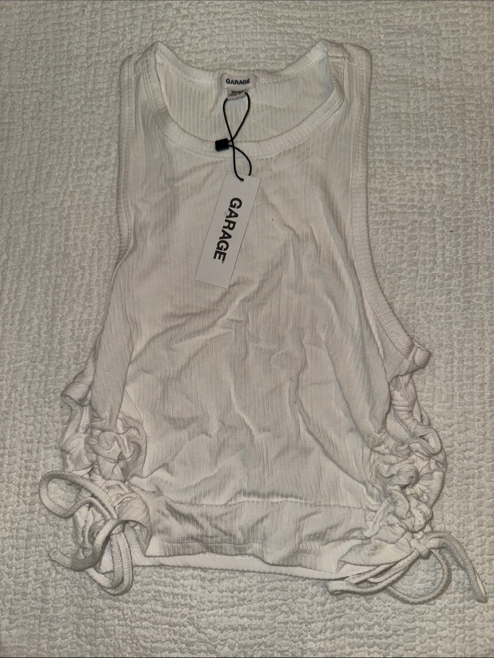Garage White Ribbed Side-Ruched Tank Top